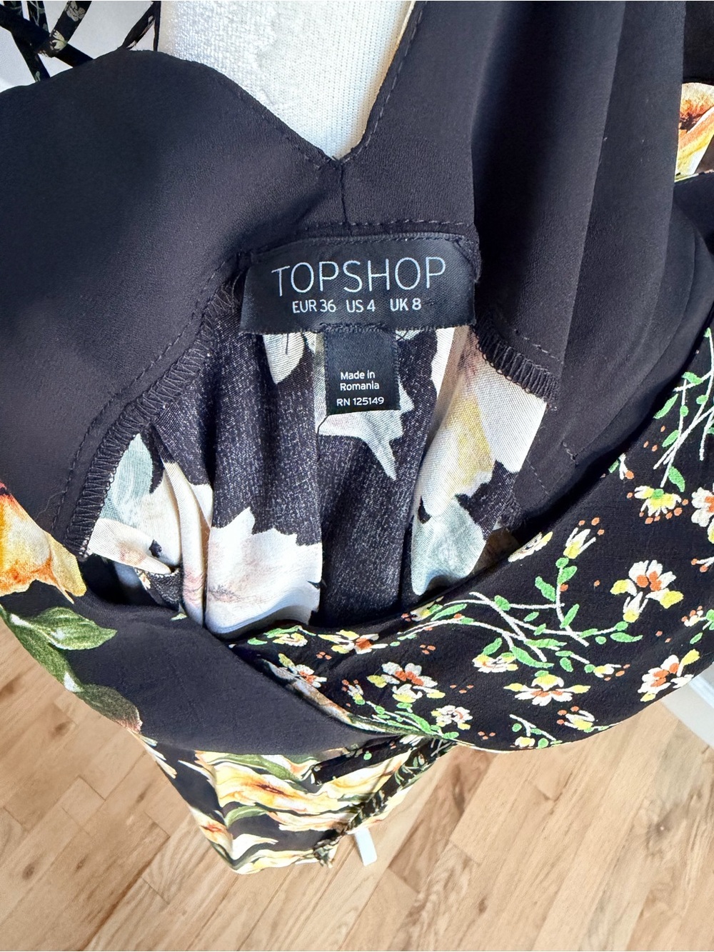 Topshop Mixed Floral Wrap Midi Dress Black Yellow Strappy Garden Size 4 - Picture 10 of 11